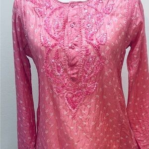 Elegant Pink Silk Embroidered Women's Tunic Kurti with sequins